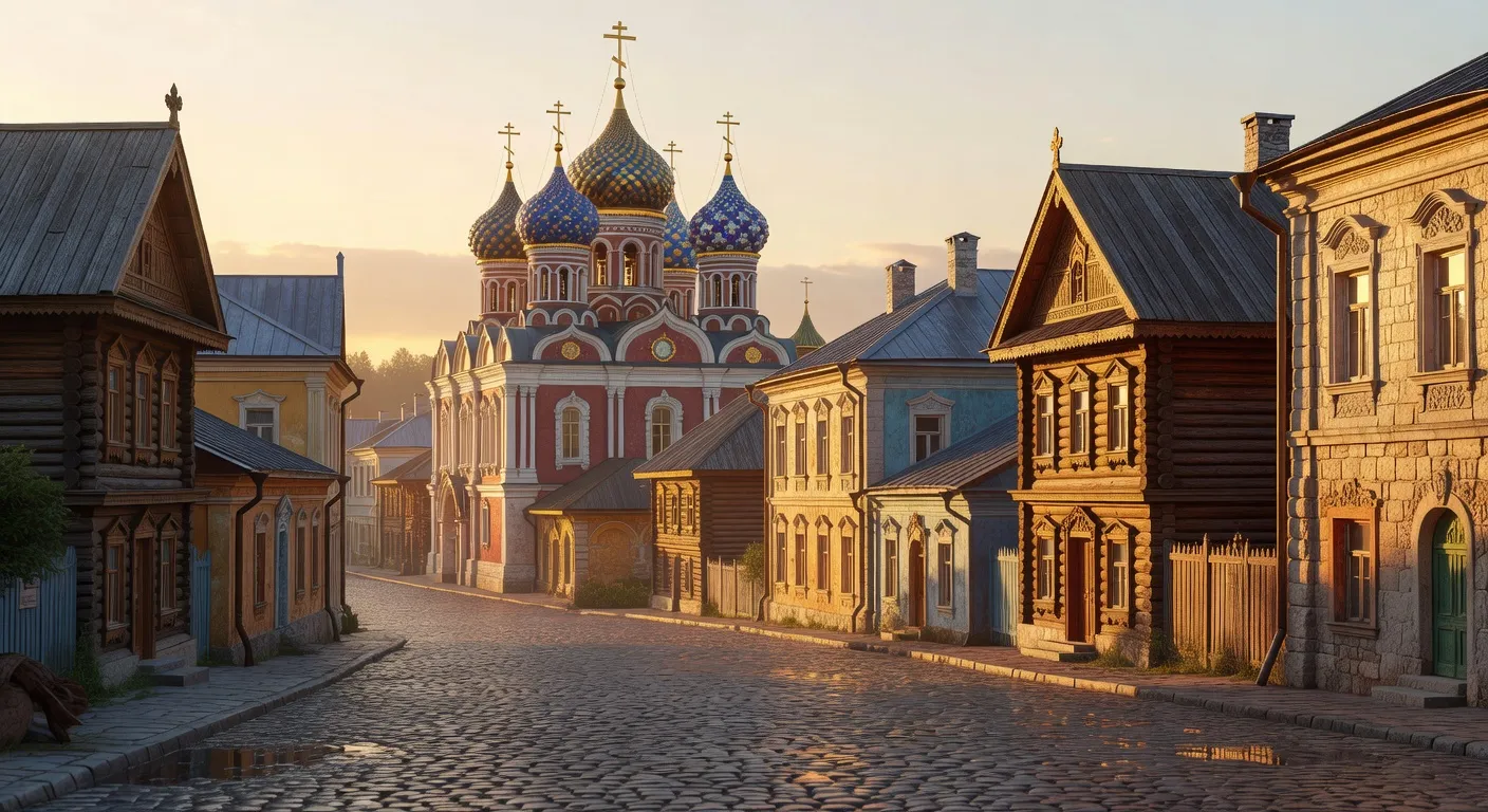 Ville russe pittoresque avec architecture traditionnelle et domes d'eglise — Les filles russes de Siberie : beaute, caractere et traditio