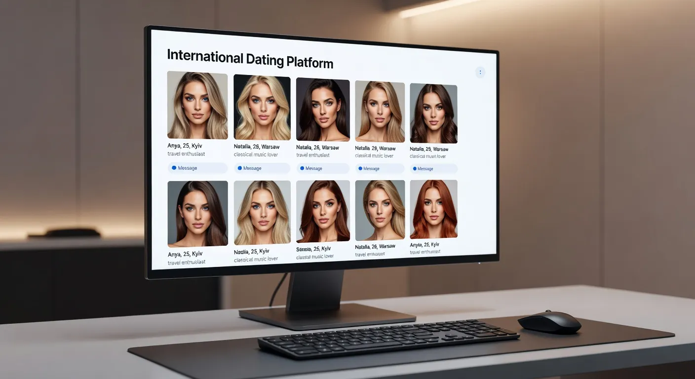 Interface d un site de rencontre international affichant des profils de femmes slaves