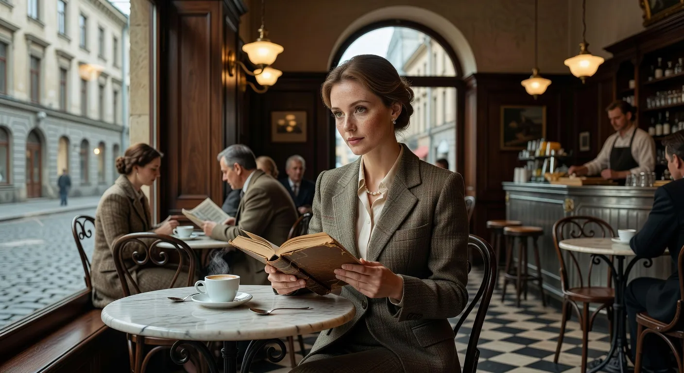 Femme russe lisant dans un cafe a l'europeenne — Caractère de la femme russe : comprendre sa mentalité, ses v
