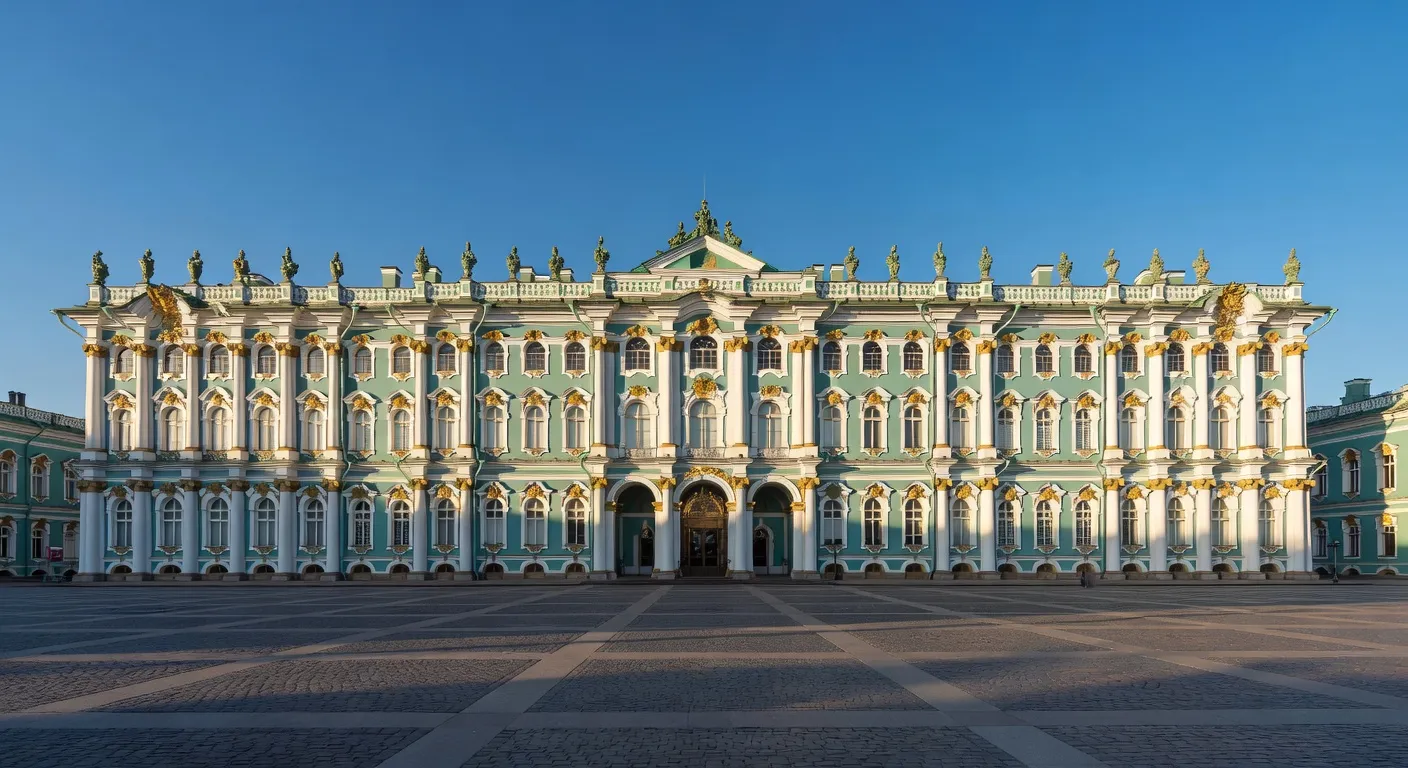 Facade majestueuse du musee de l'Ermitage a Saint-Petersbourg — Comment rencontrer une femme russe a Saint-Petersbourg en 20