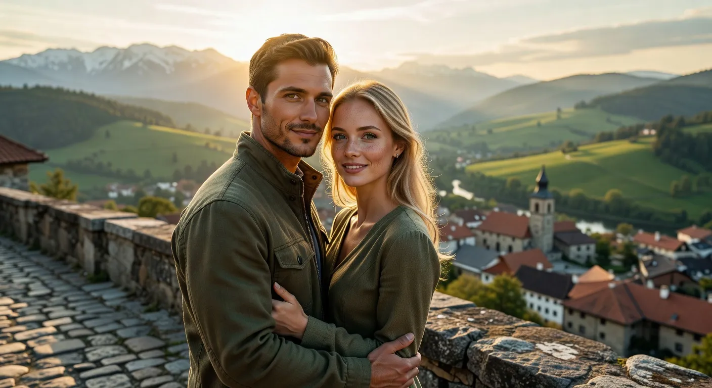 Couple international partageant un moment romantique avec vue panoramique — Les femmes françaises ne veulent plus être aimées par les ho