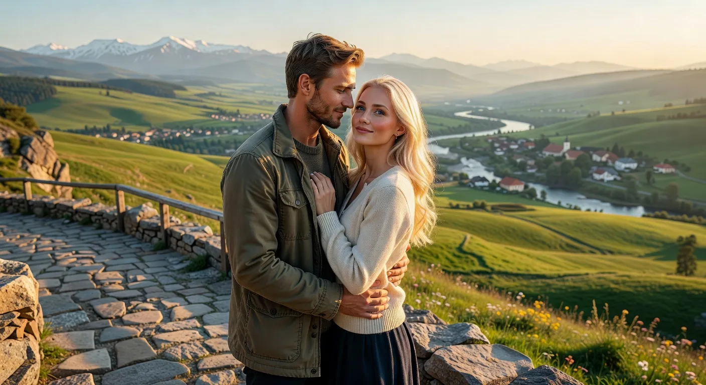 Couple international partageant un moment romantique avec vue panoramique — Pourquoi les Americains 'commandent' des femmes russes : ana