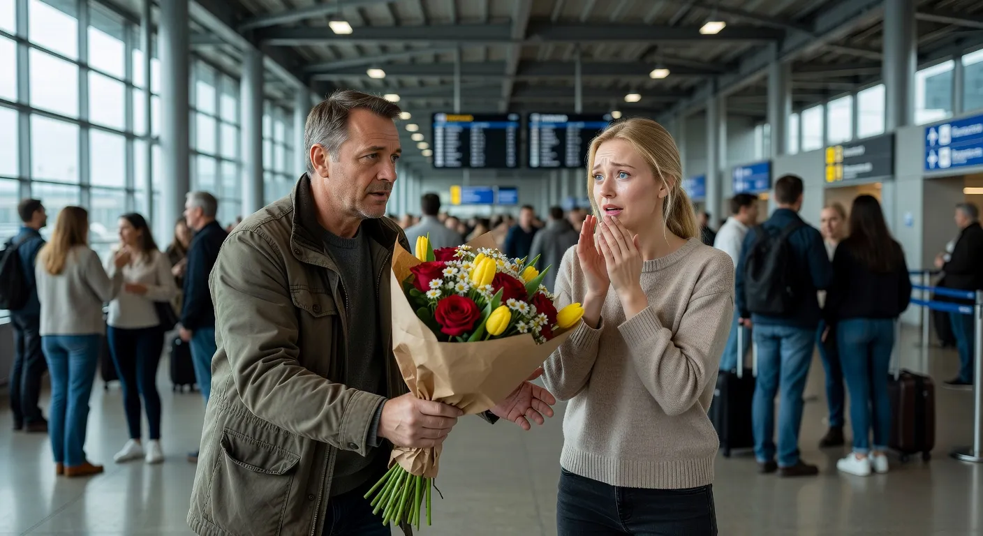 Retrouvailles emotionnelles a l'aeroport entre un homme europeen et une femme russe — Les femmes françaises ne veulent plus être aimées par les ho