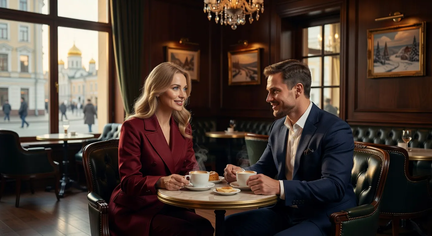 Couple franco-russe se promenant dans une rue de Saint-Petersbourg en ete