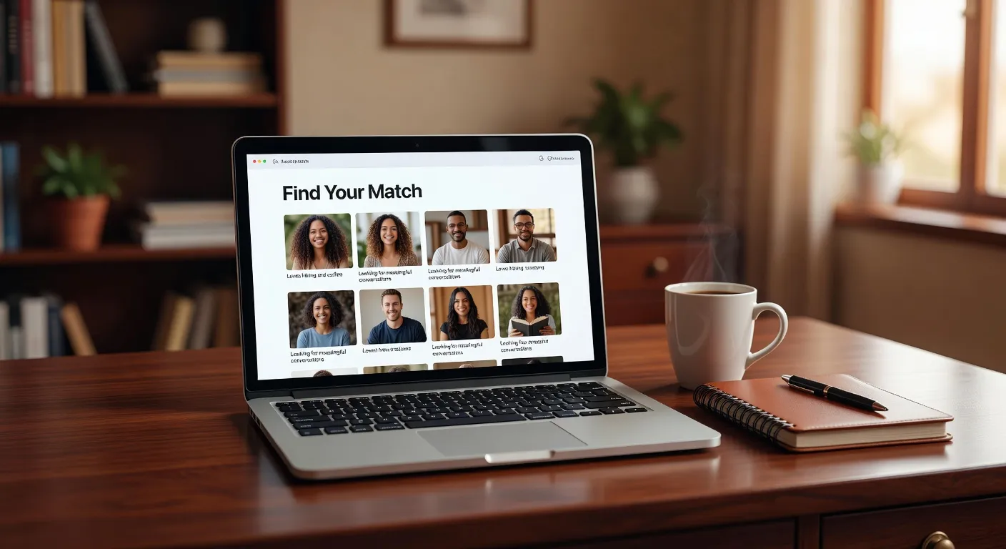 Homme consultant un site de rencontre international sur son ordinateur portable dans un salon moderne