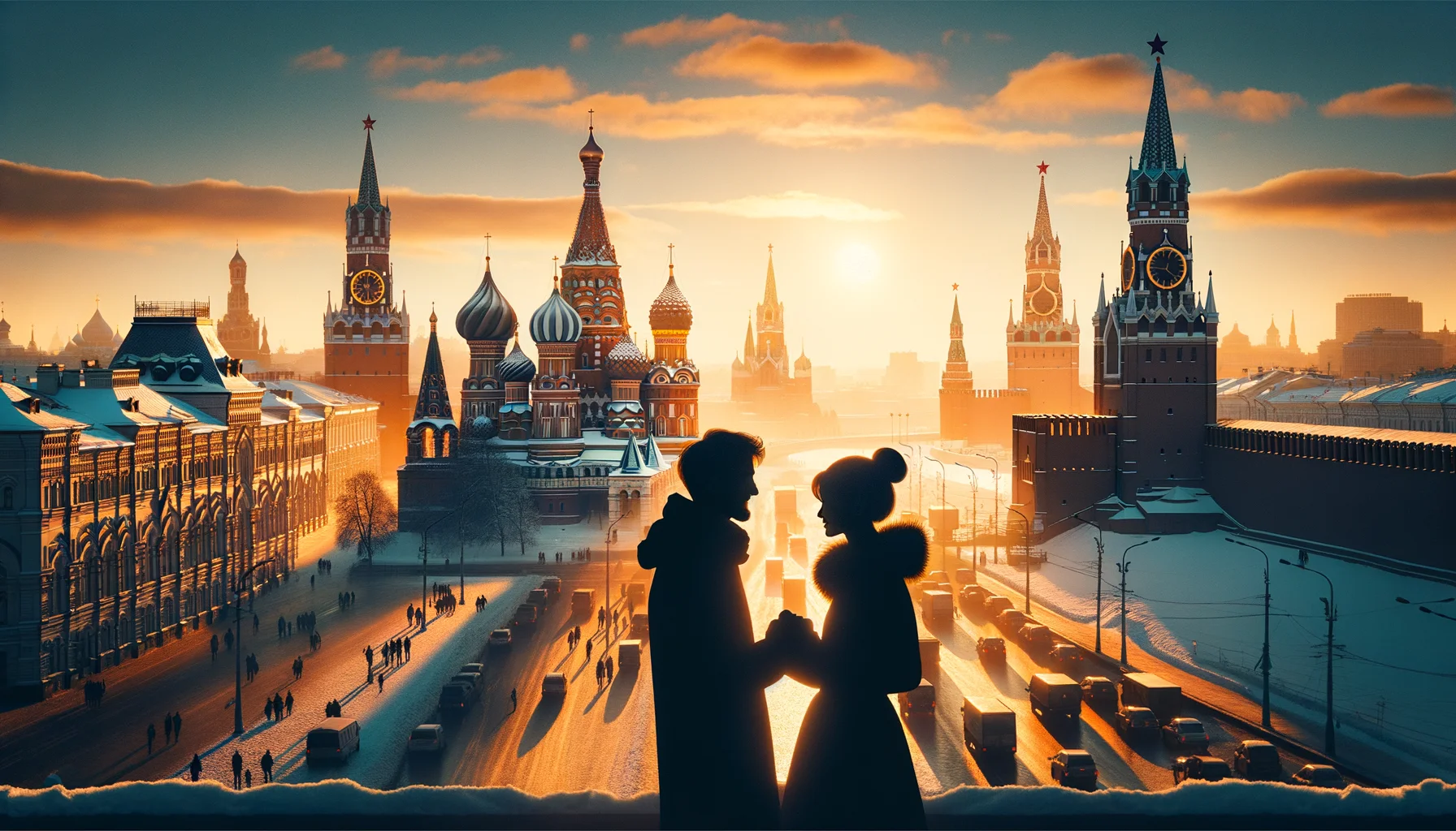 Rencontre femme russe a Moscou : couple se promenant sur la Place Rouge